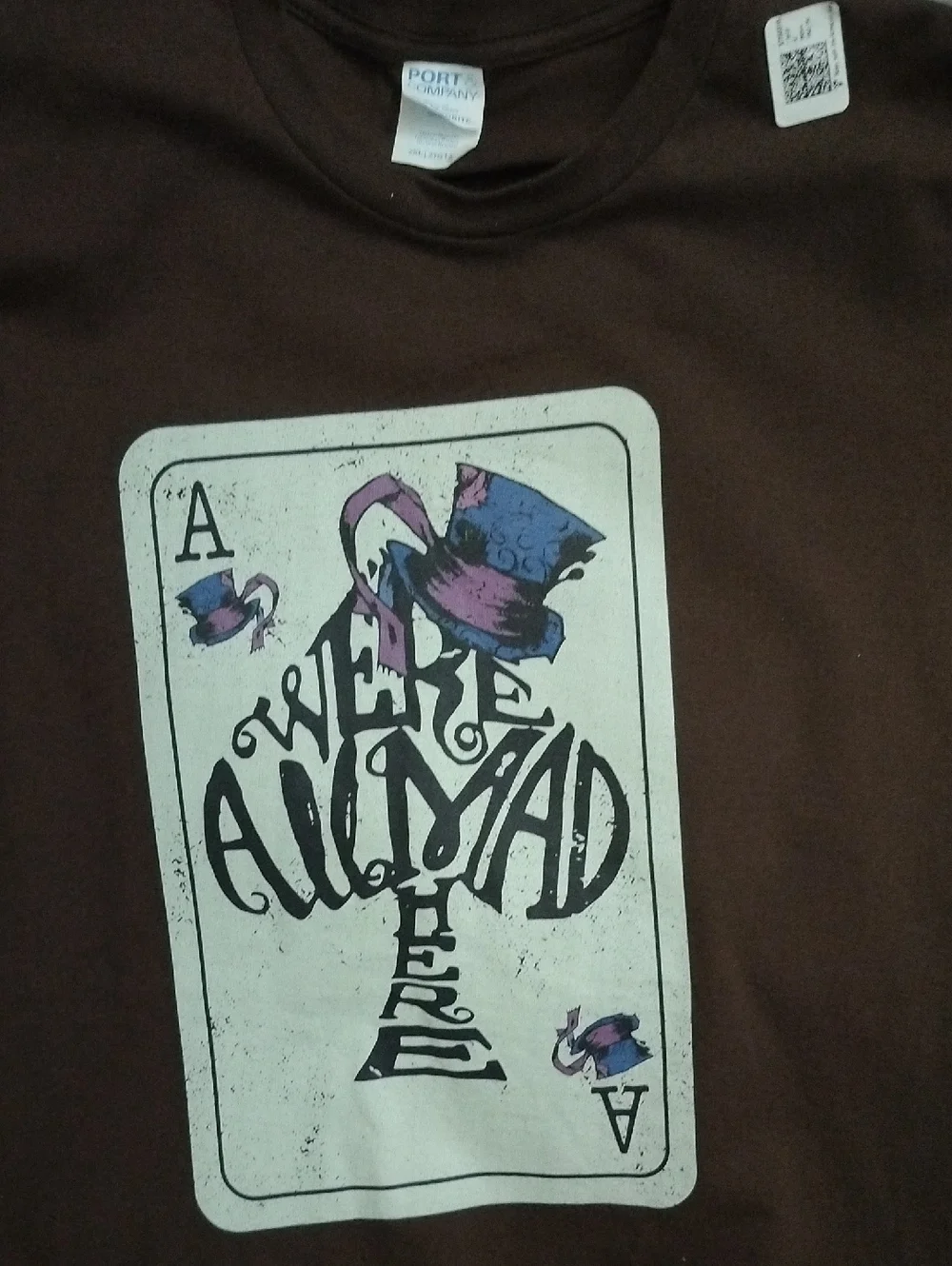 Mad Hatter We're All Mad Here Ace of Spades Distressed Graphic Tee 2XL PTP 25.5